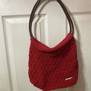 Minicci Red Knit Shoulder Bag with Brown Handle